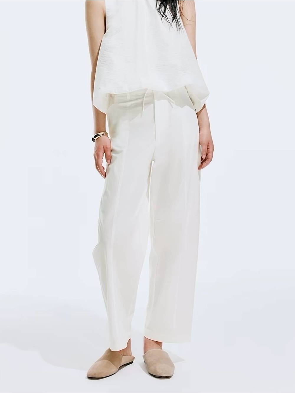 H&M Cream Wide-Leg Drawstring Pants